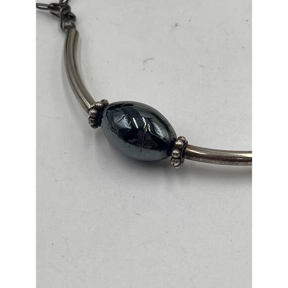 Sterling Silver 925 Artisan Made Chain Center Hematite Bead Accent Necklace - Picture 10 of 11